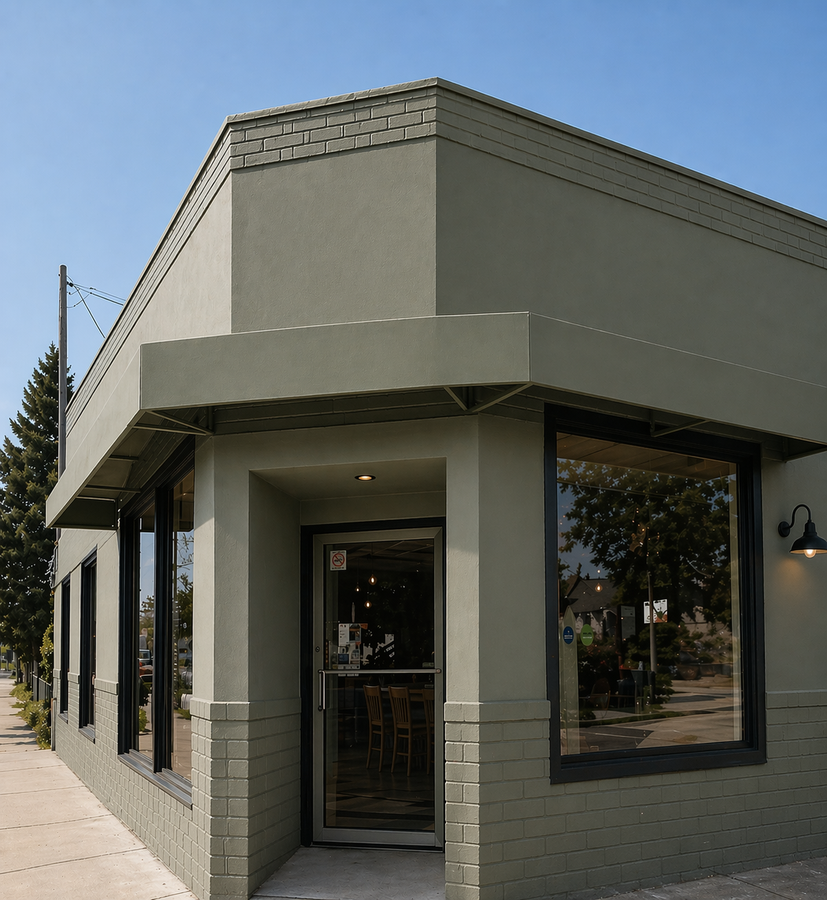 El Patio Restaurant turquoise exterior with awning on 60th Street